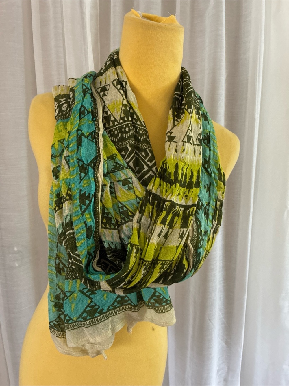 BCBGeneration Turquoise, Lime Geometric Tribal Patterned Rectangle Scarf